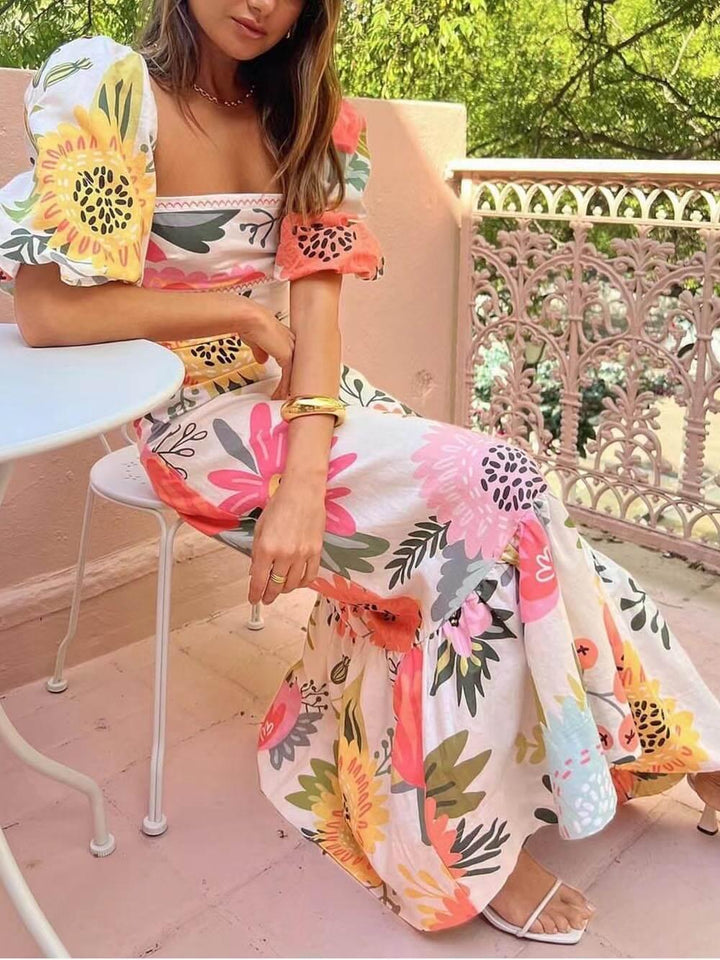 Magdalena | Summer Maxi Dress in Floral Print with Square Neckline