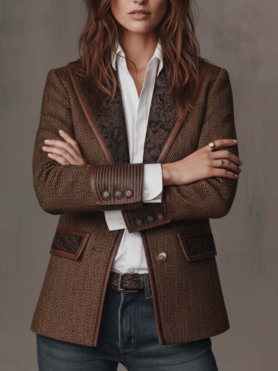 Elowric | Herringbone Panel Blazer
