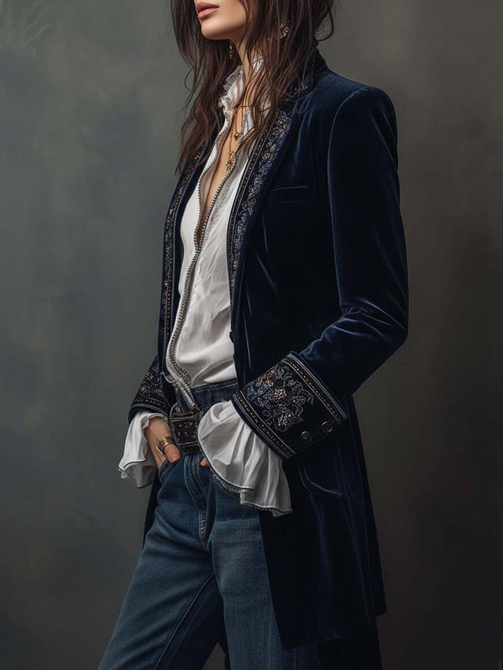 Lynnea | Vintage Navy Embroidered Jacket