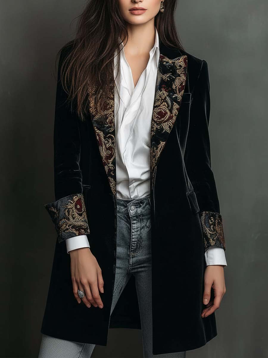 Emmeline | Black Baroque Print Blazer