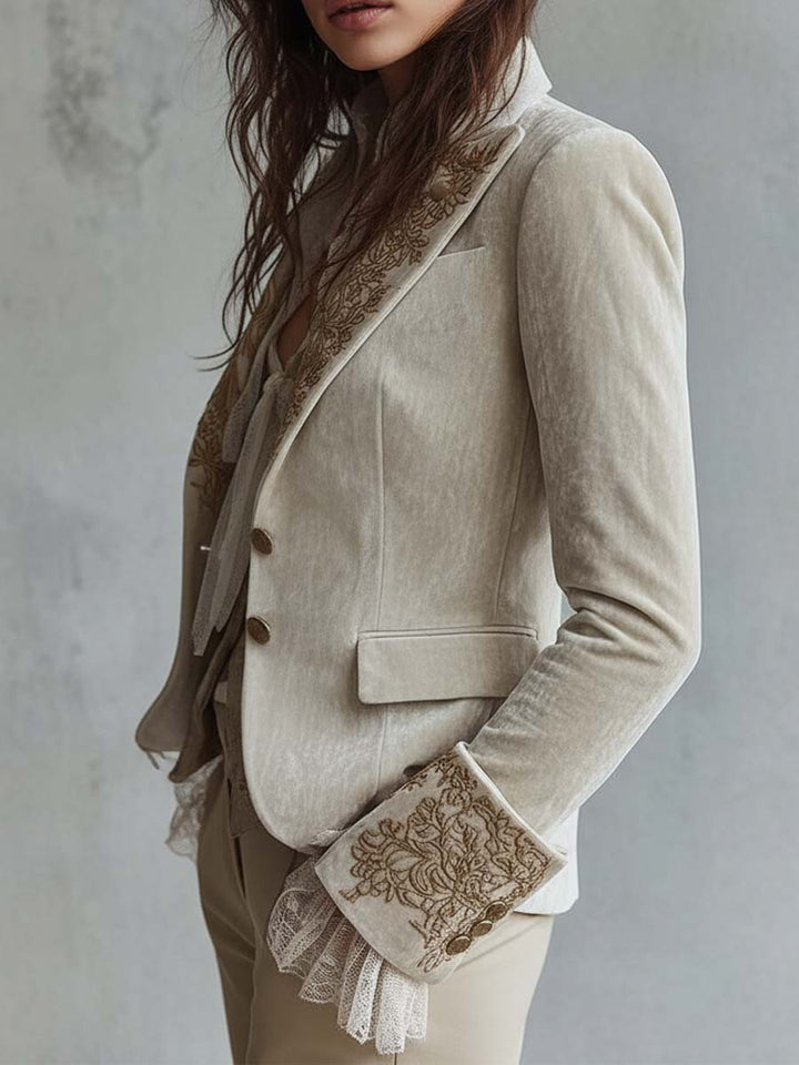 Estelle | Ivory Embroidered Tailored Blazer