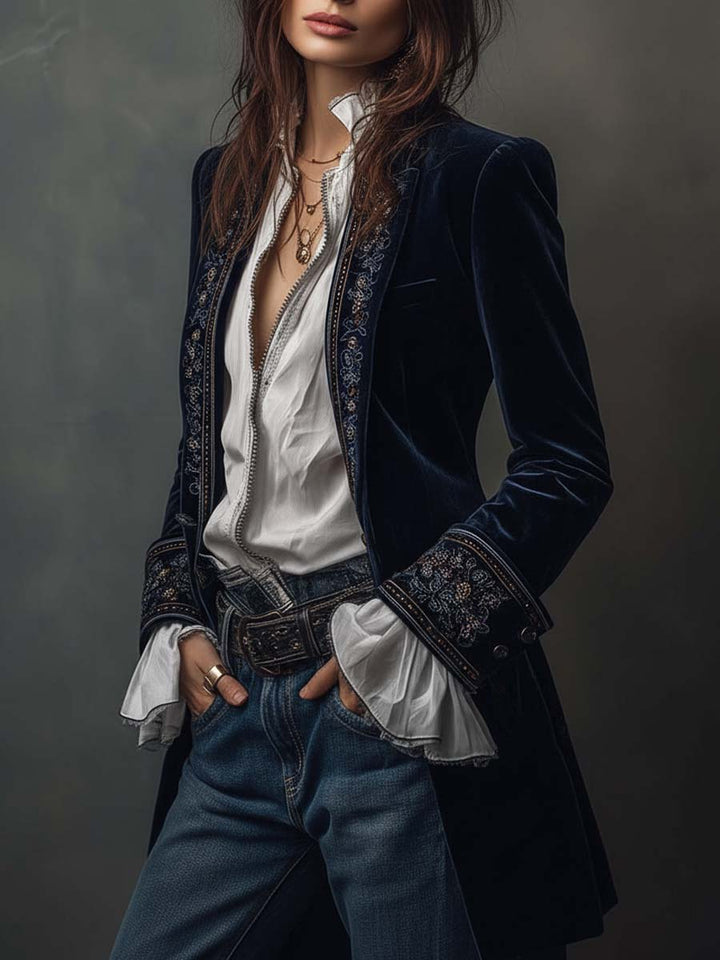 Lynnea | Vintage Navy Embroidered Jacket