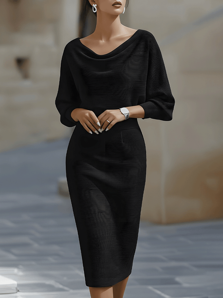 Ashley | White Draped Midi Dress with Batwing Sleeves