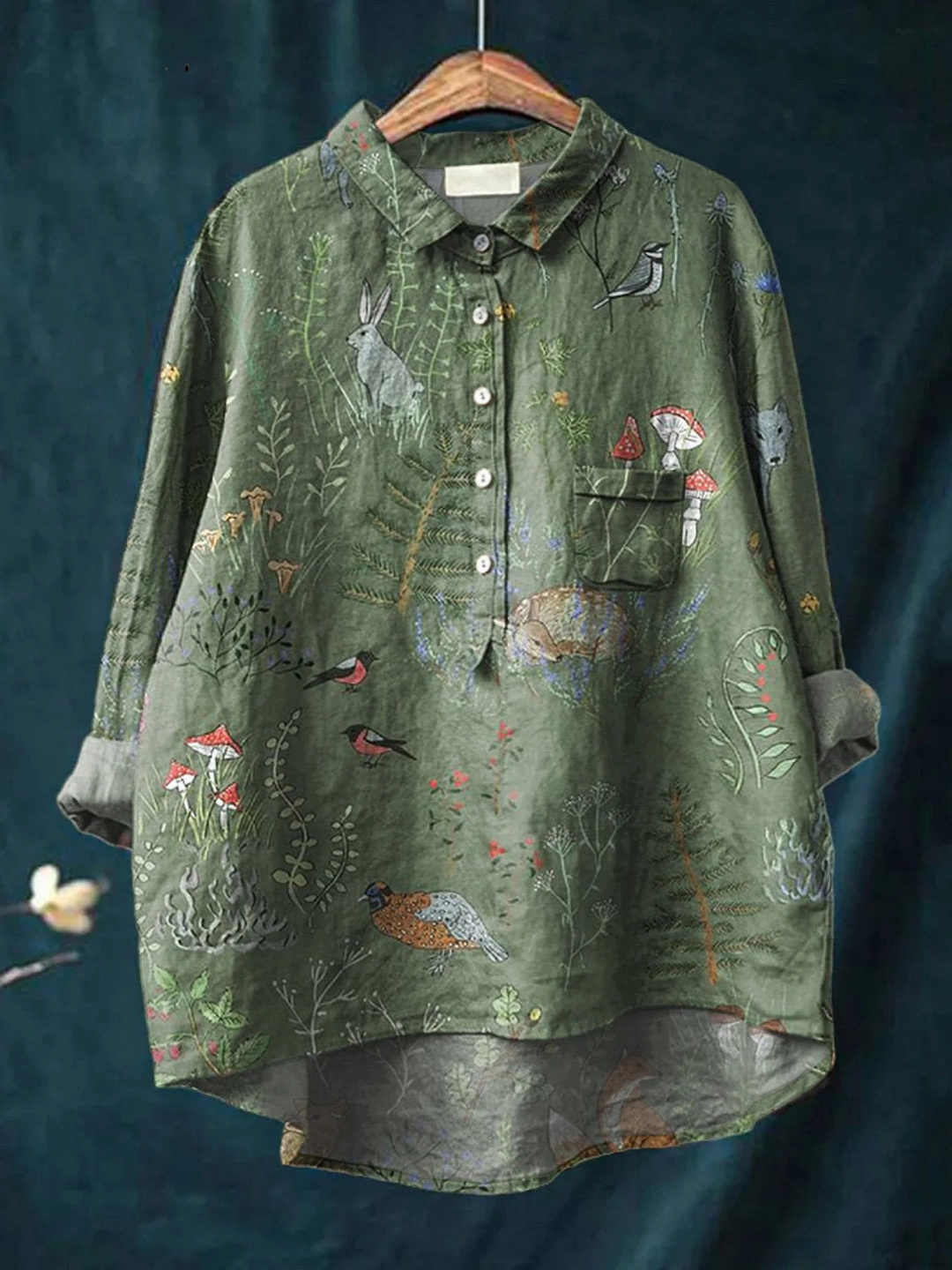 Emilia | Woodland And Animals Repeat Pattern Printed Women's Casual Shirt