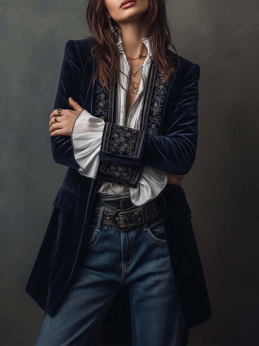 Lynnea | Vintage Navy Embroidered Jacket