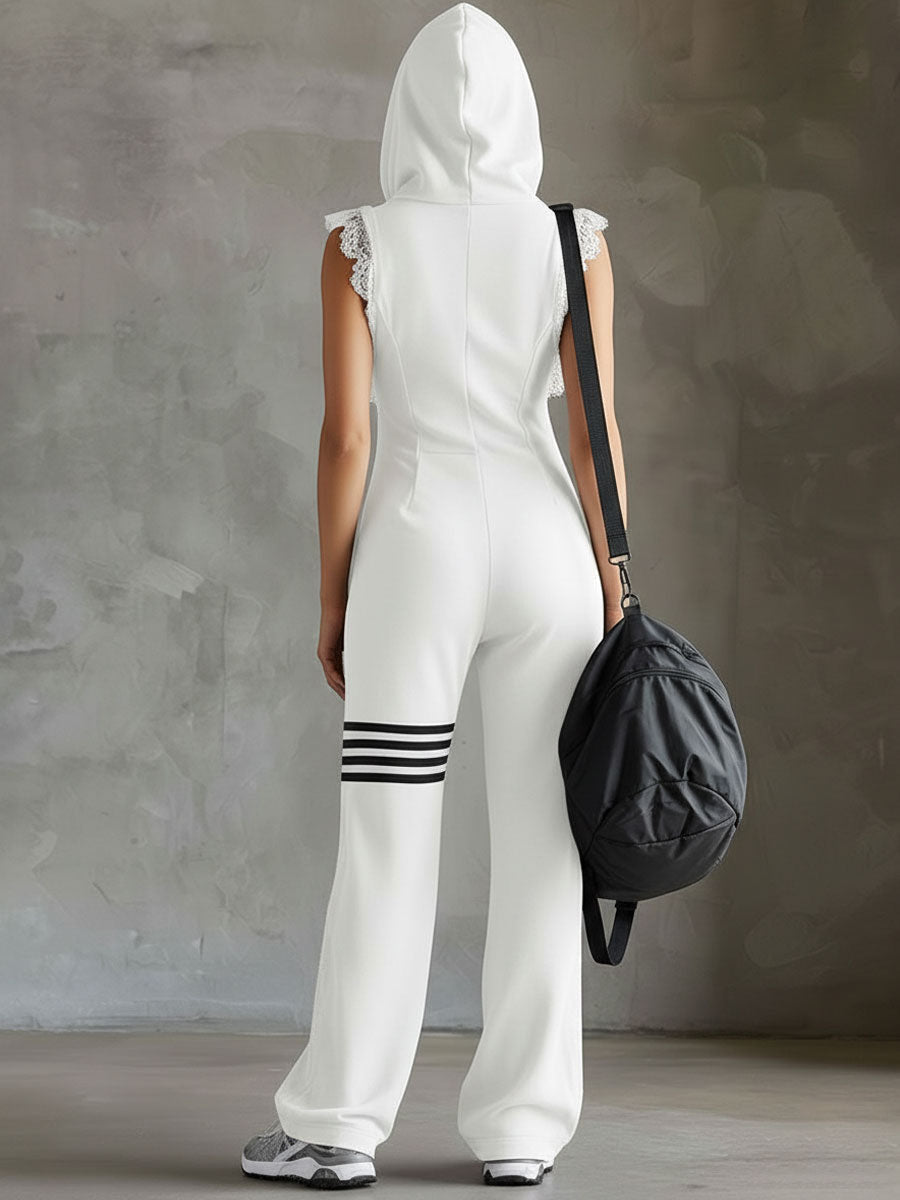 Grace | Retro Sports Jumpsuit With Hood And Stripes