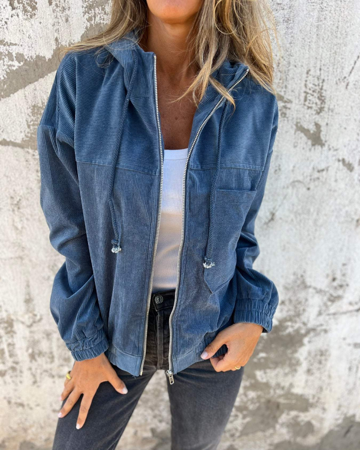 Emmeline | Cord Hooded Zip Jacket