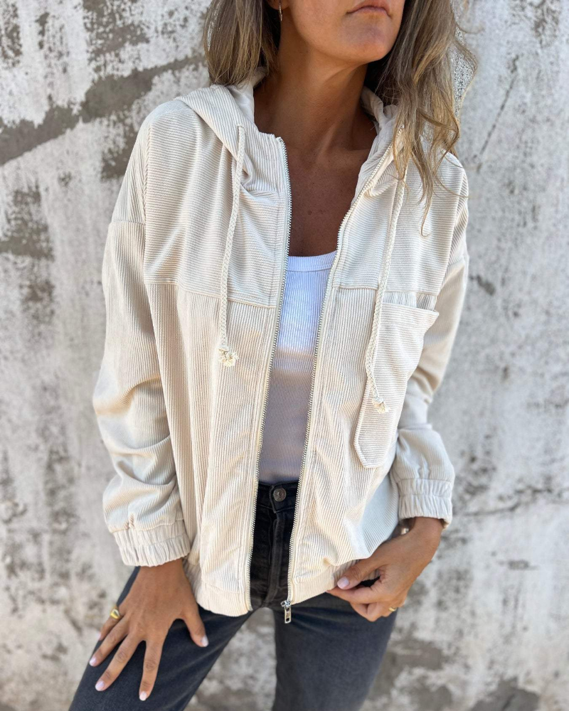 Emmeline | Cord Hooded Zip Jacket