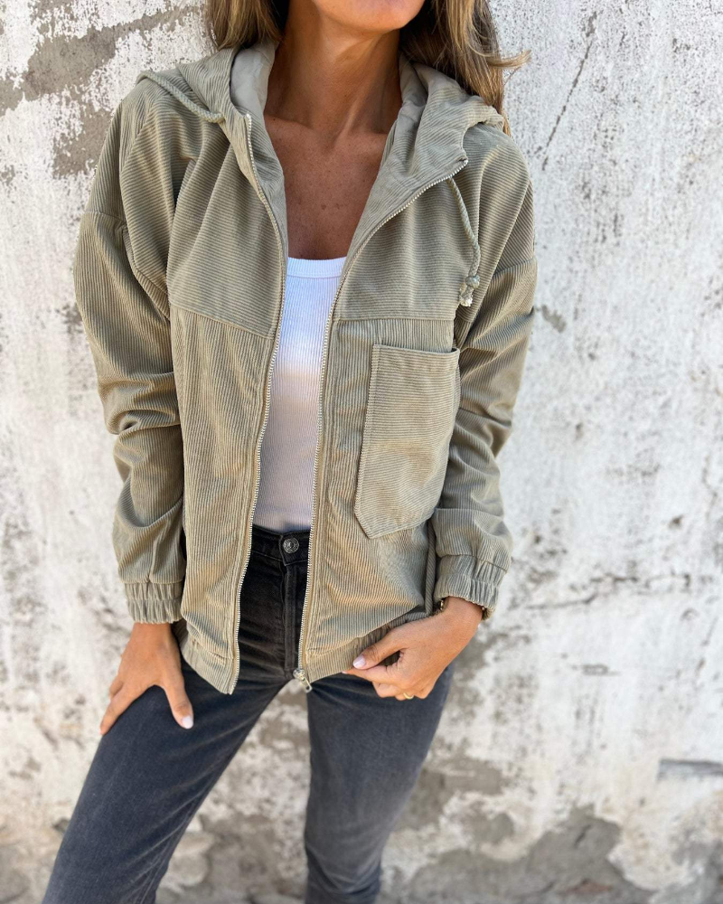 Emmeline | Cord Hooded Zip Jacket