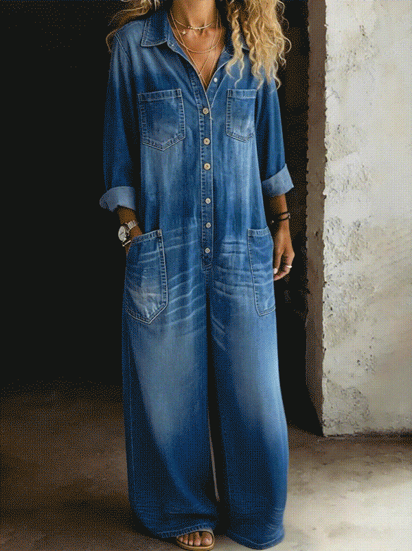 Monroe | Relaxed Wide-Leg Utility Denim Jumpsuit