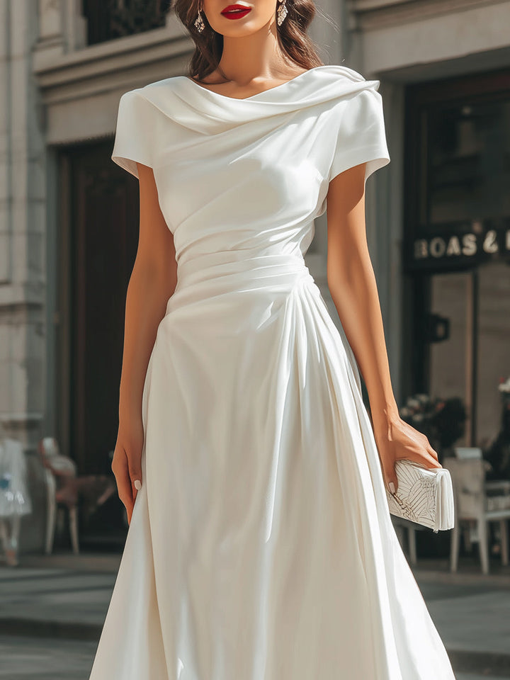 Megan | Asymmetrical Midi Dress with Draping