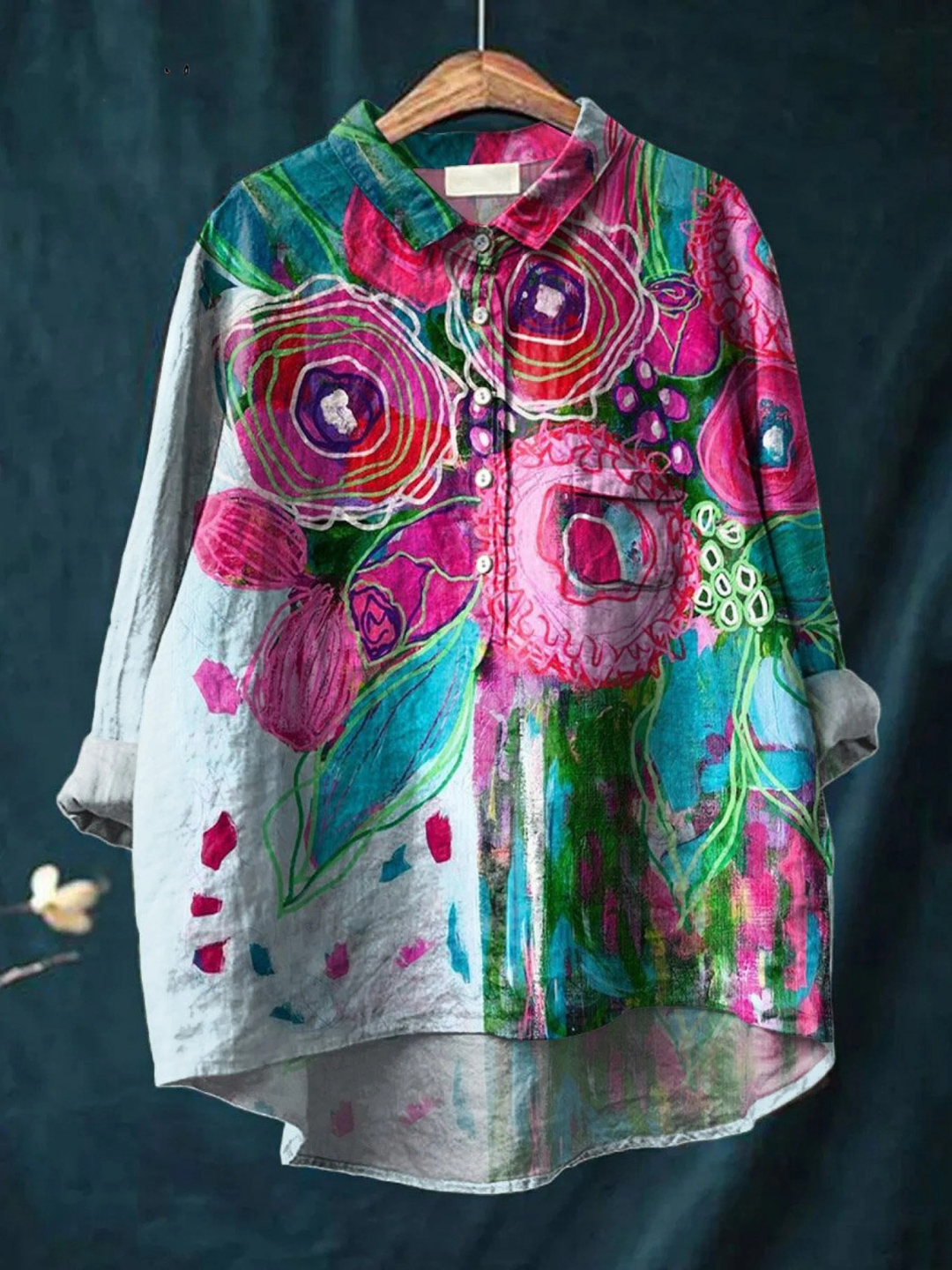 Elle | Vintage Lovely Floral Art Print Casual Shirt