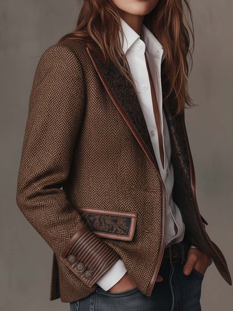 Elowric | Herringbone Panel Blazer