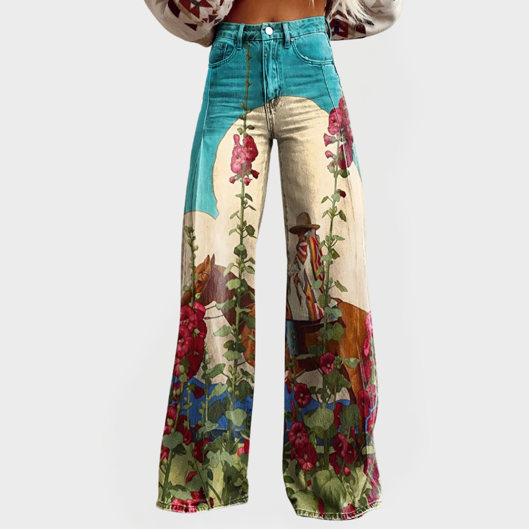 Aurora | Stylish Jeans with Floral Pattern and Wide Legs