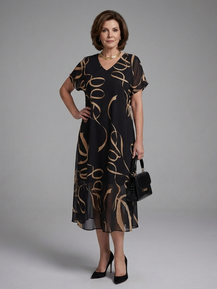 Cambria | Abstract Short-Sleeve Midi Dress