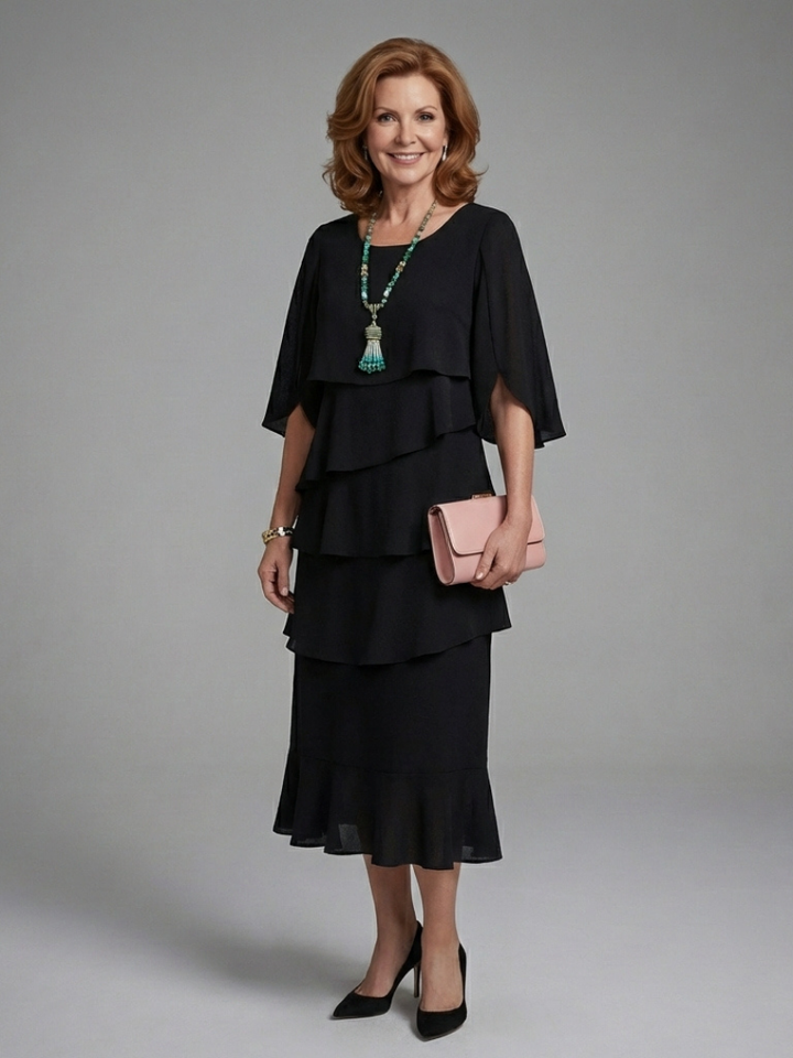 Enya | Midi Dress with Layered Sleeves