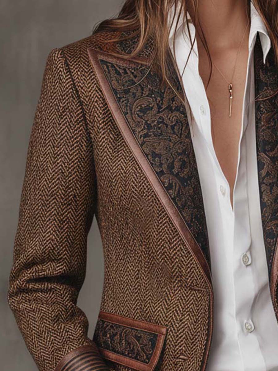 Elowric | Herringbone Panel Blazer