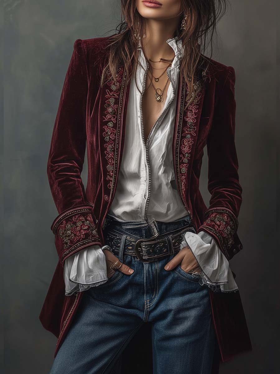 Lynnea | Vintage Navy Embroidered Jacket