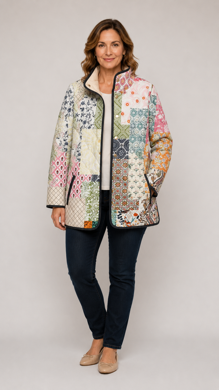 Ivory | Casual Floral Print Quilted Jacket