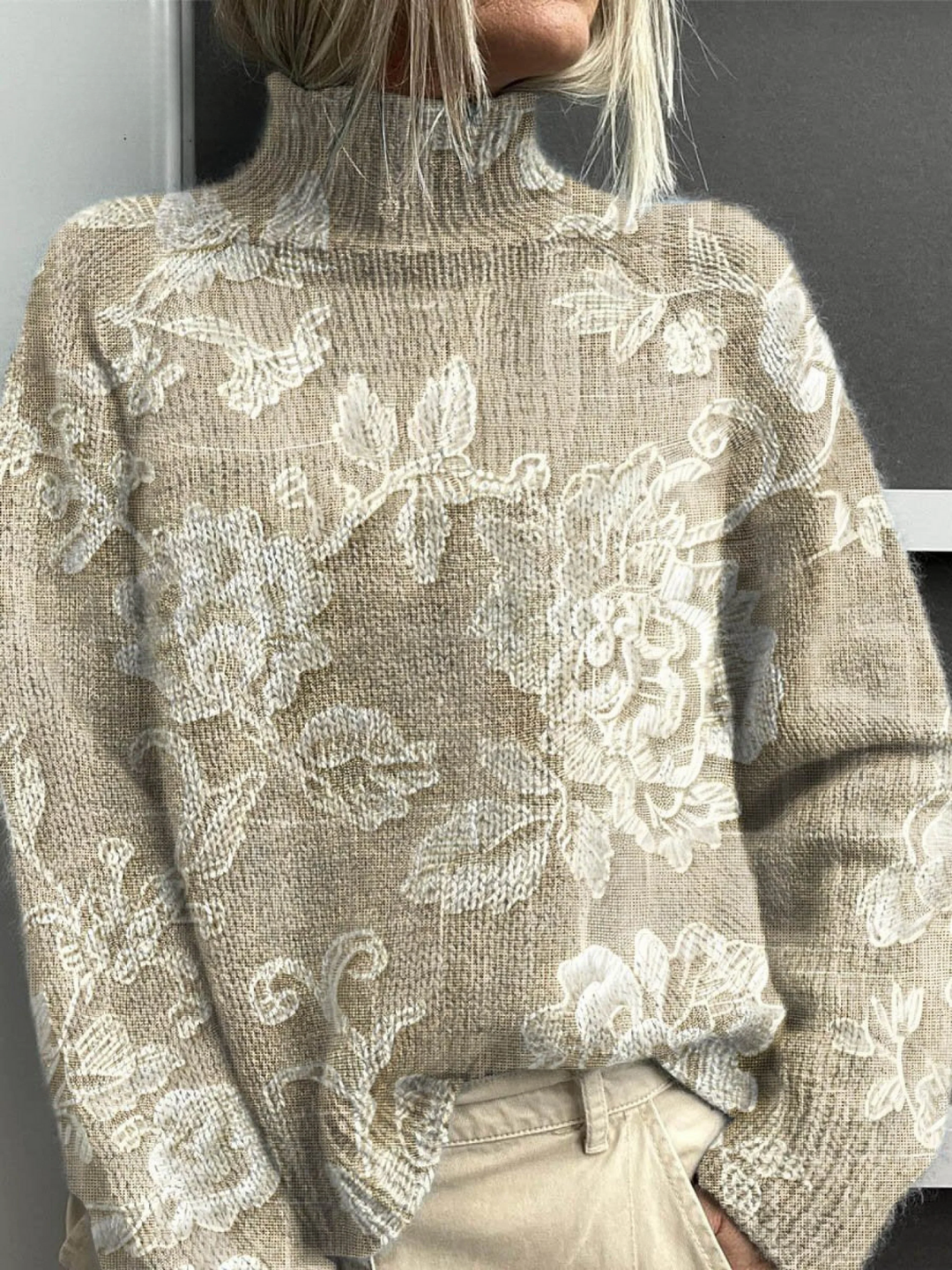 Elfreda | Floral Textured Turtleneck