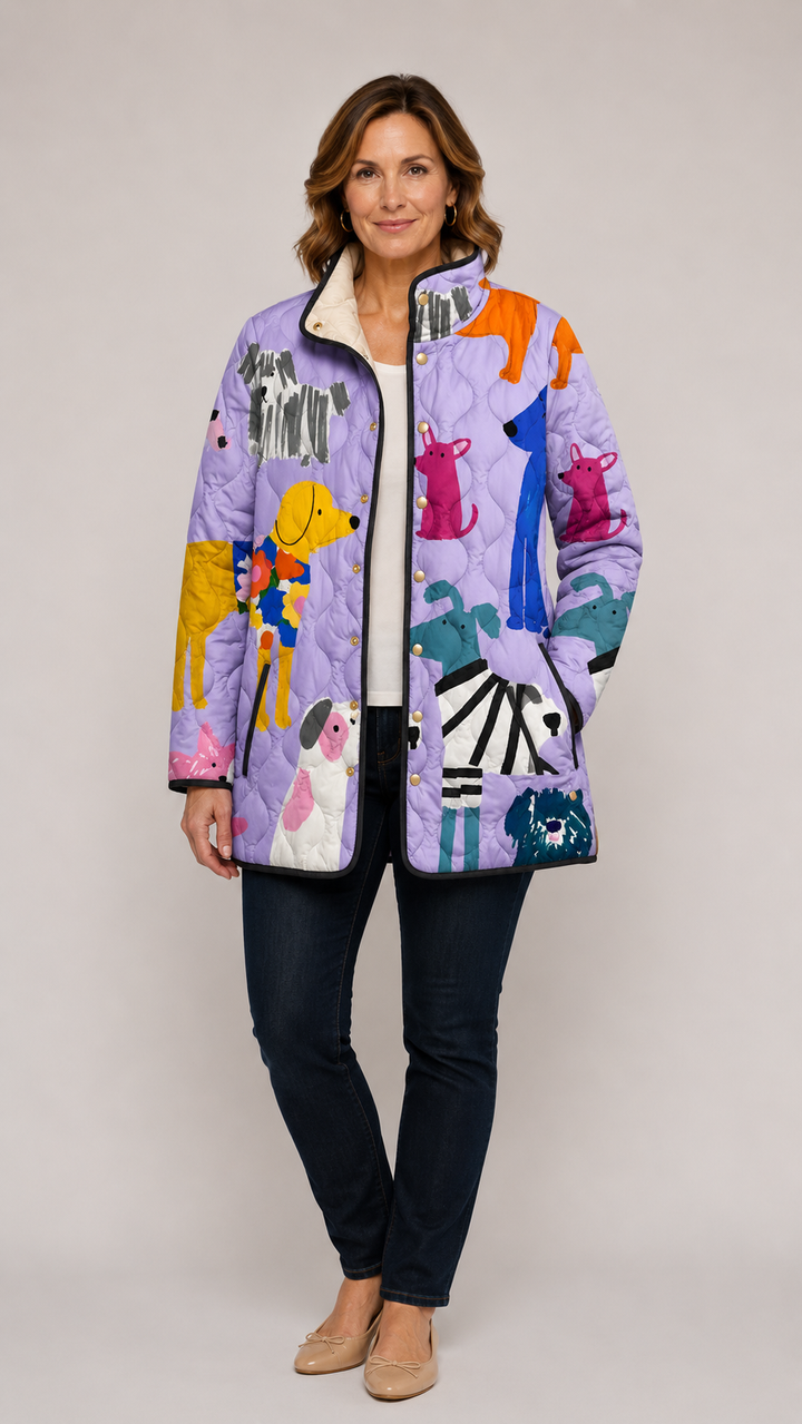 Raven | Casual Quilted Jacket with Dog Print