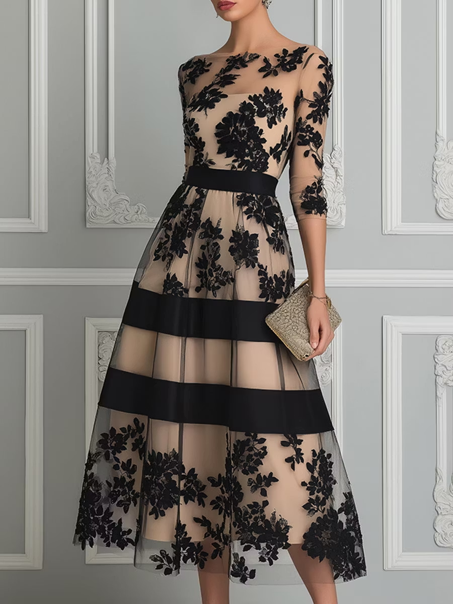 Teresia | Black Lace Midi Dress