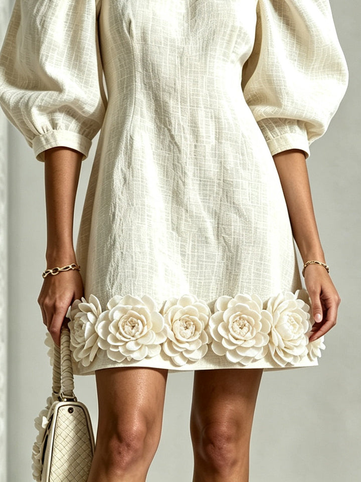 Klara | Floral-Hem Puff-Sleeve Dress