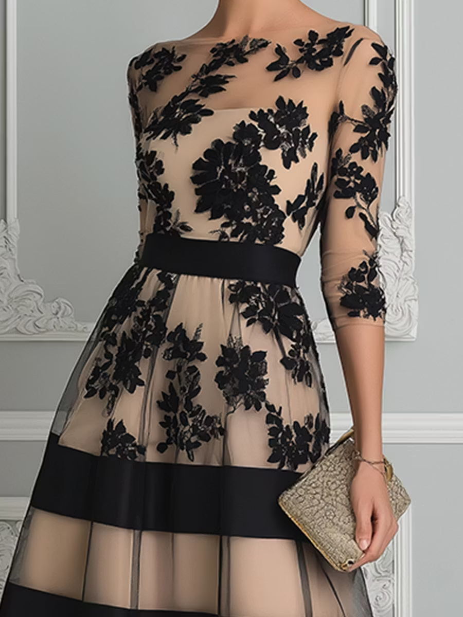 Teresia | Black Lace Midi Dress