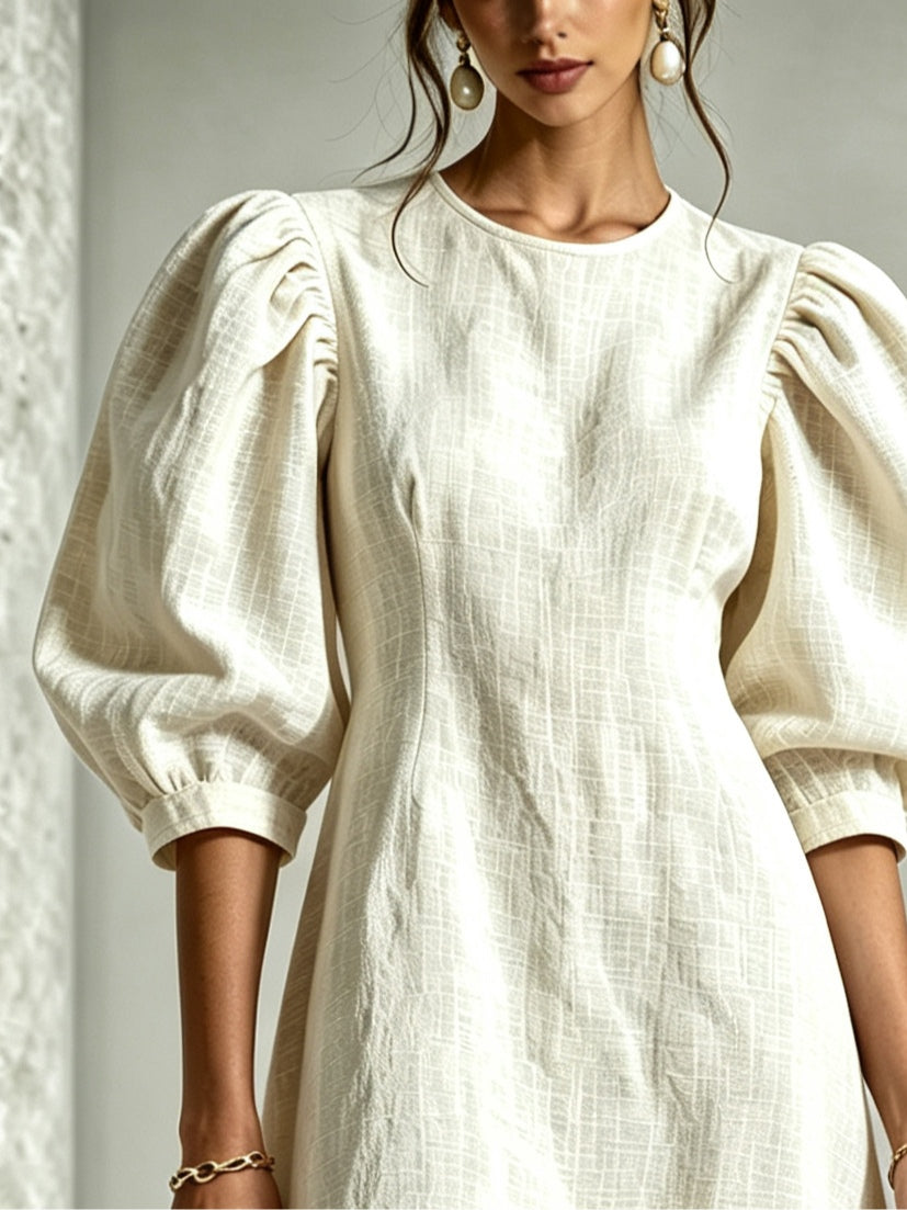 Orlena | Floral-Trim Puff-Sleeve Dress
