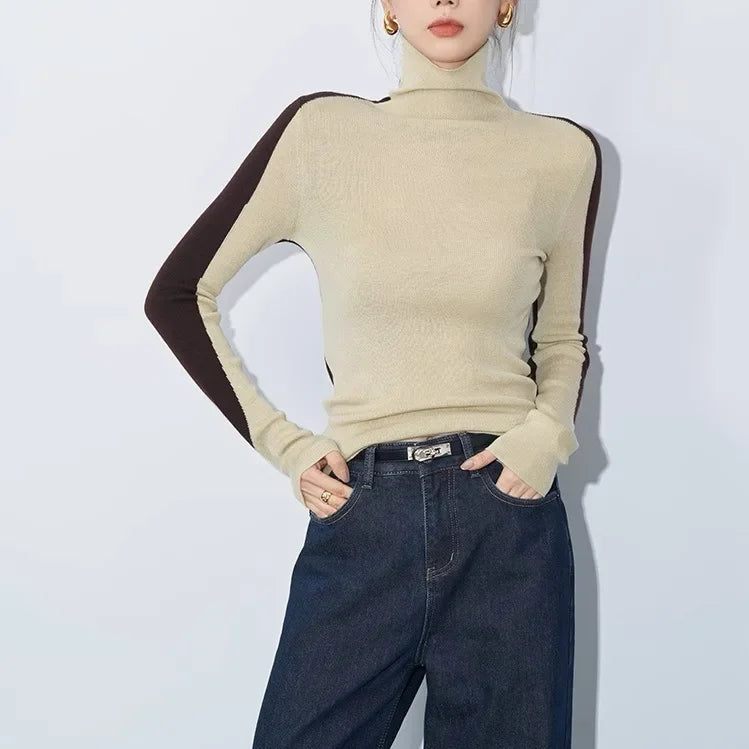 Iverna | Contrast Sleeve Mock Neck Top