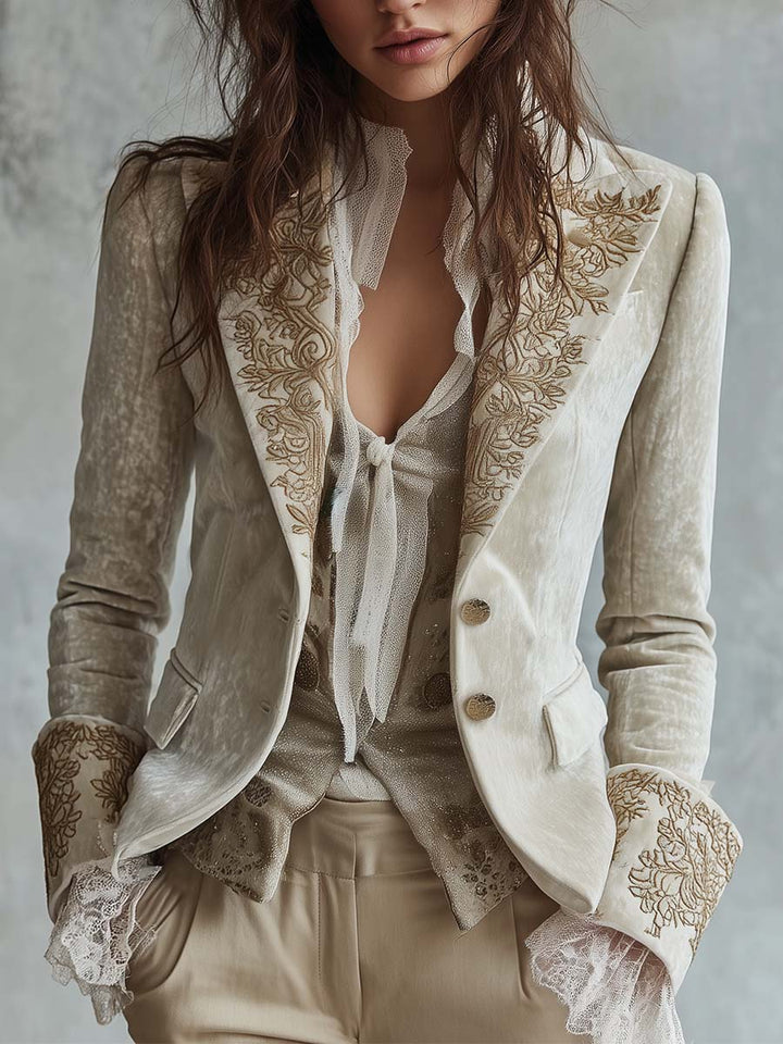 Estelle | Ivory Embroidered Tailored Blazer