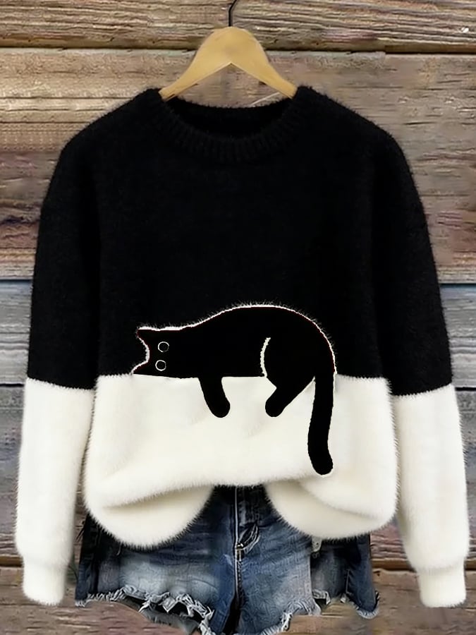 Aileen | Elegant Cat Print Sweater