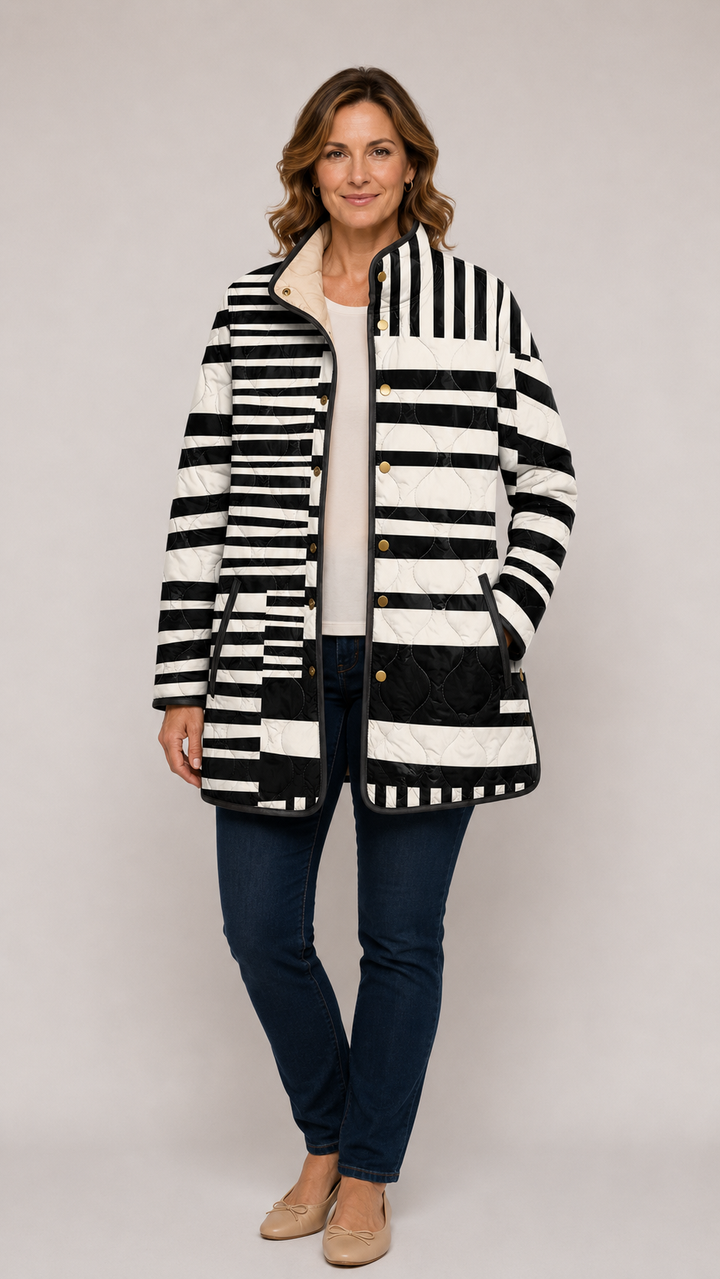 Elodie | Abstract Padded Jacket Black and White