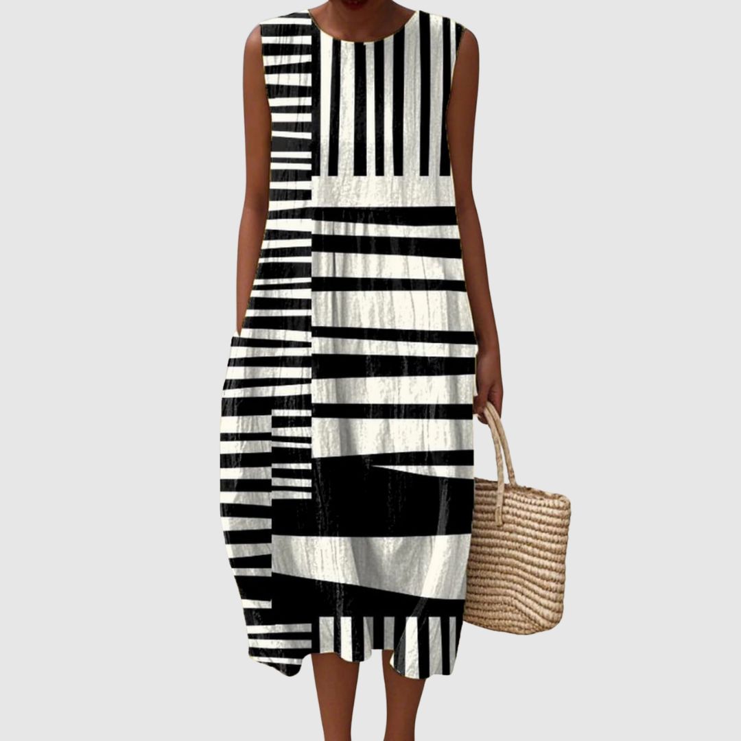 Darcie | Women's Abstract Geometric Pattern Art Print Sleeveless Pocket Wrap Dress