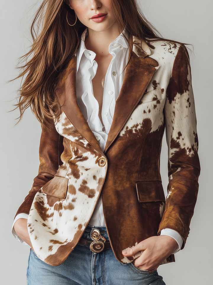 Olivienne | Vintage Cow Print Blazer