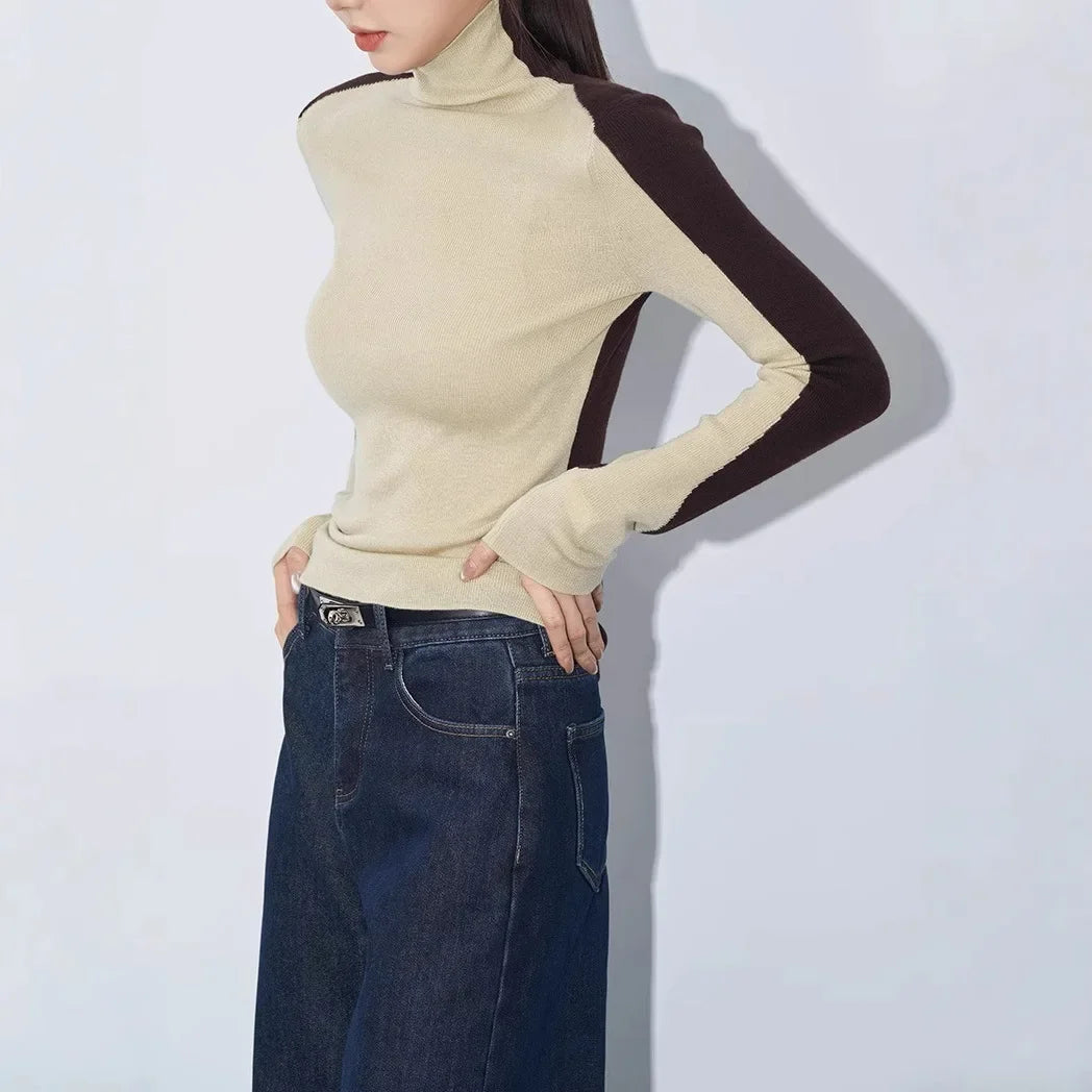 Iverna | Contrast Sleeve Mock Neck Top