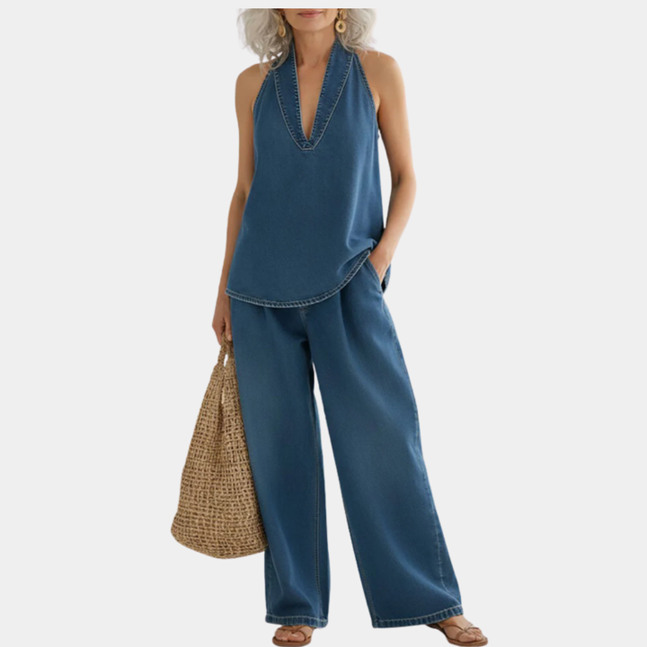 Lena | Relaxed Halter Denim Lounge Set