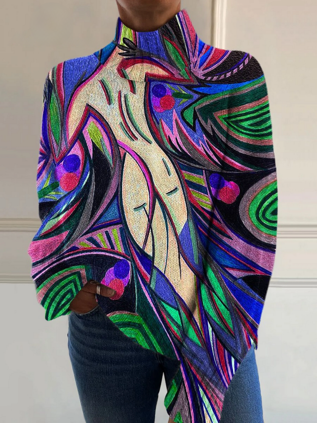 Cathleen | Artful Abstract High-Neck Top