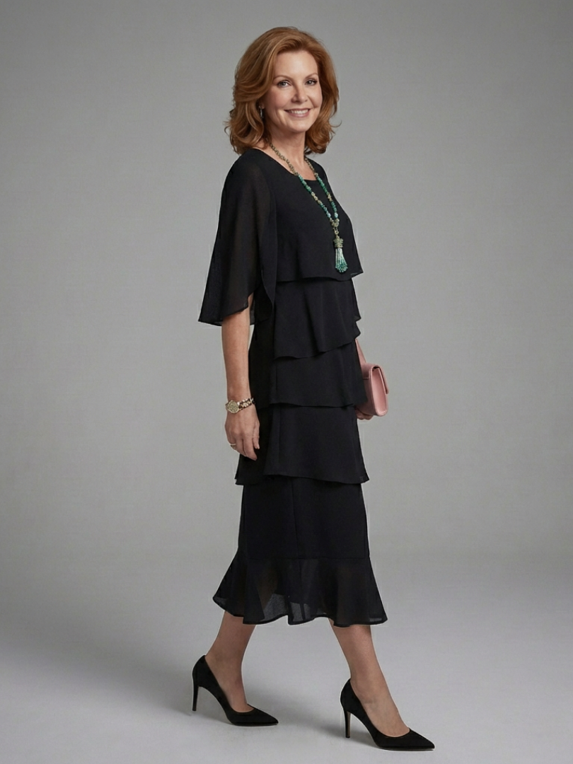 Enya | Midi Dress with Layered Sleeves