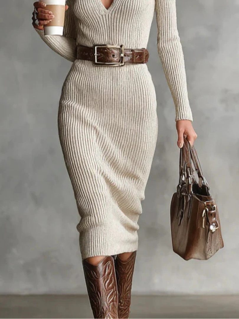 Zandra | Ribbed Knit Winter Dress