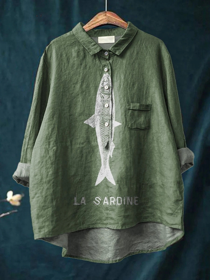 Sophia | Sardine Fish Graphic Printed Women's Casual Shirt