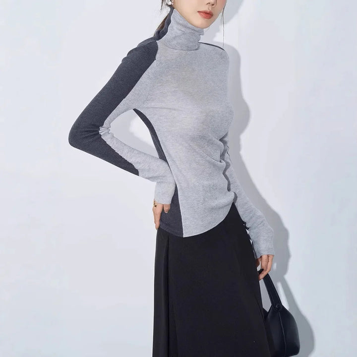 Iverna | Contrast Sleeve Mock Neck Top