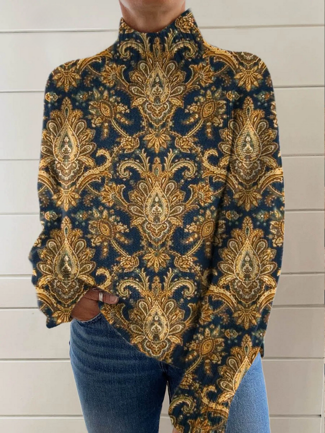 Fabienne | Ornate Paisley High-Neck Sweater