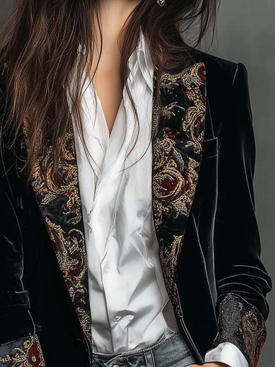 Emmeline | Black Baroque Print Blazer