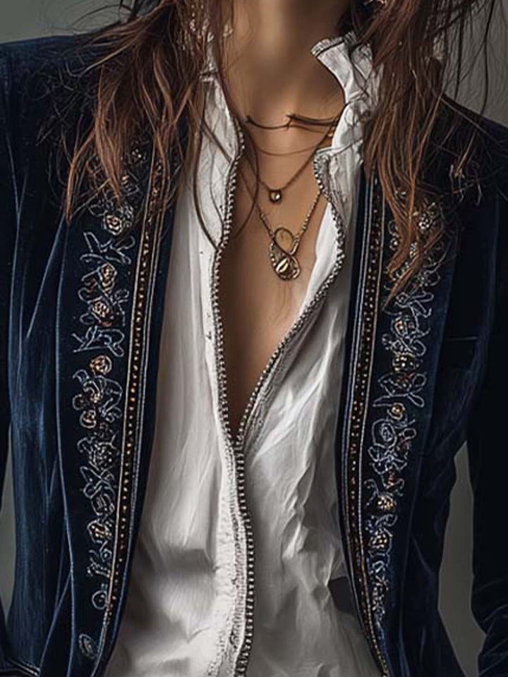 Lynnea | Vintage Navy Embroidered Jacket
