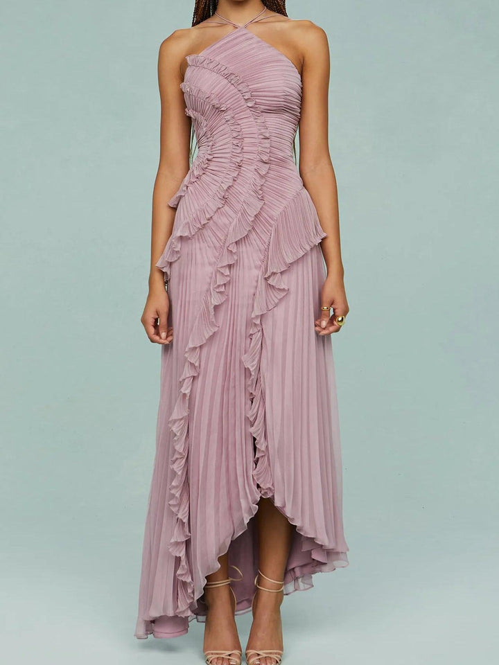 Maria | Long Dress with Pleated Straps and Slits