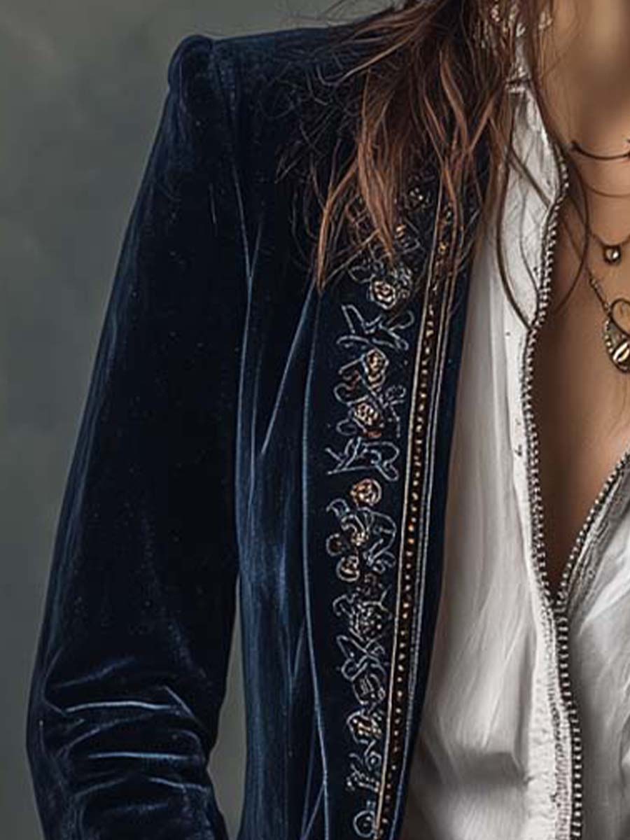 Lynnea | Vintage Navy Embroidered Jacket