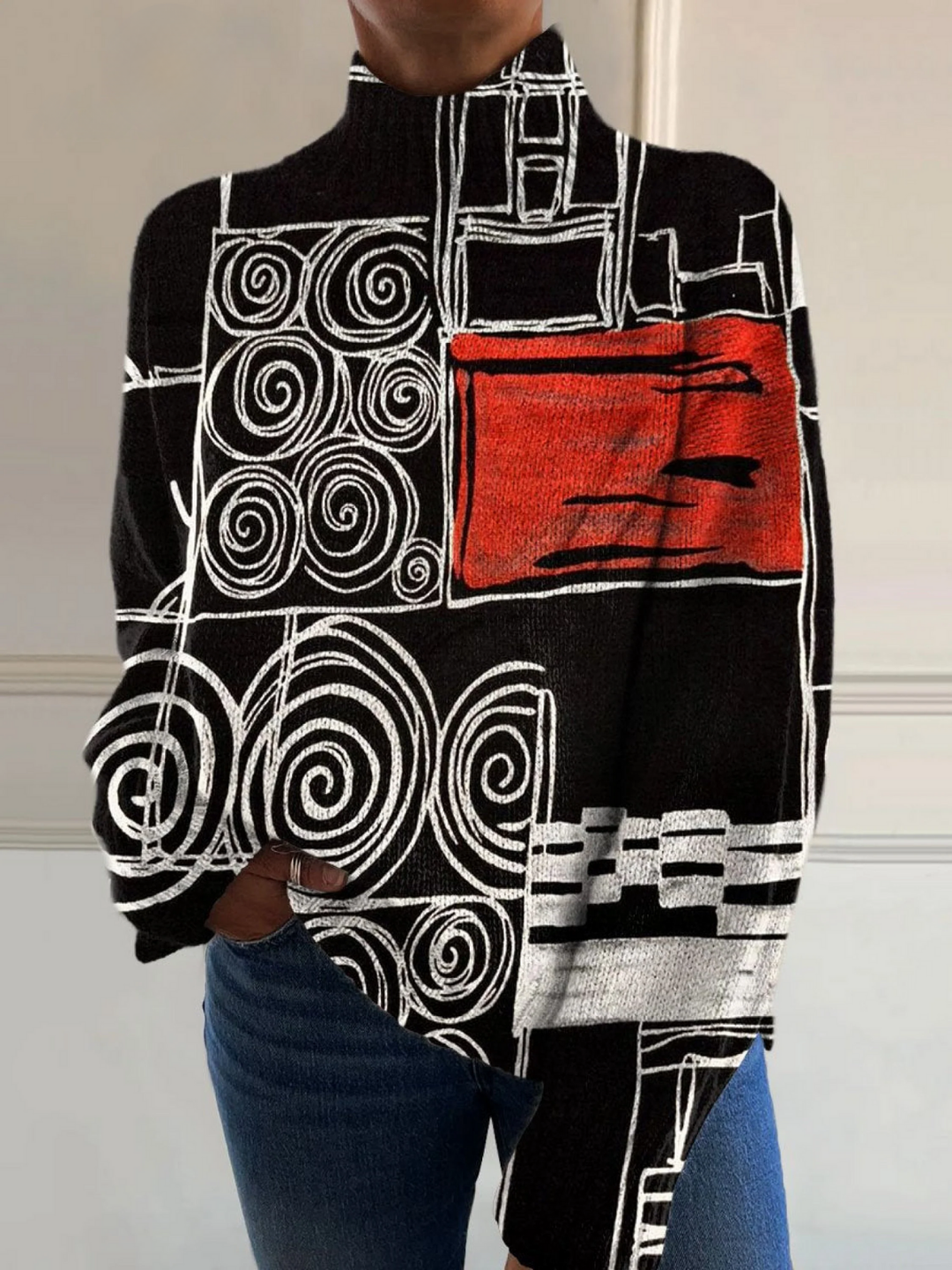 Esthelle | Abstract Art High-Neck Sweater