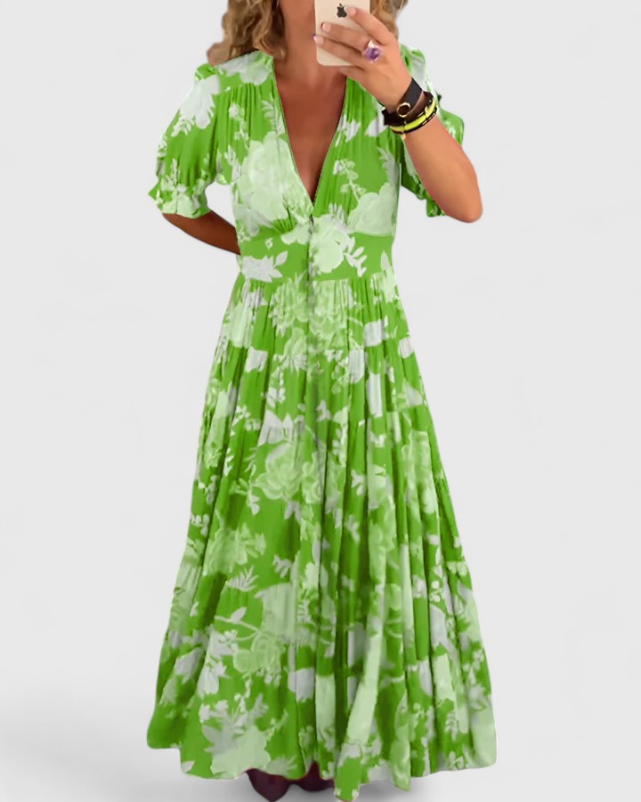 Minea | Elegant Floral V-neck Dress