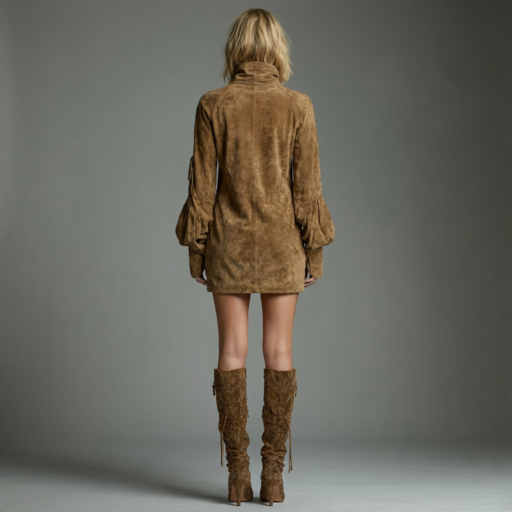Perla | Suede Turtleneck Mini Dress